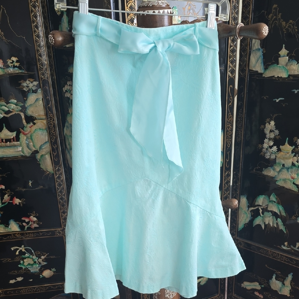Apostrophe Asymmetrical Mint Green Skirt with Sash